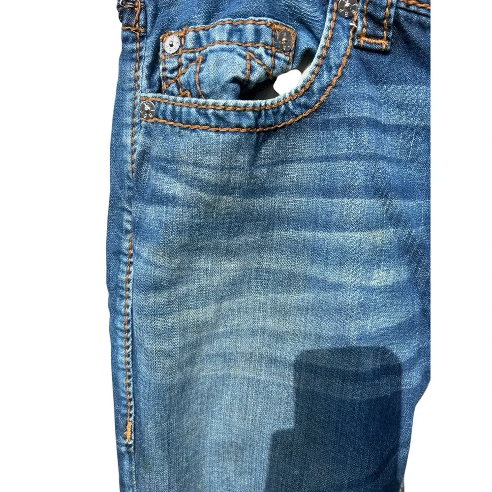 True Religion Skinny Jeans Mens 36x32 Red Orange Big T Thick Stitch 31173-00